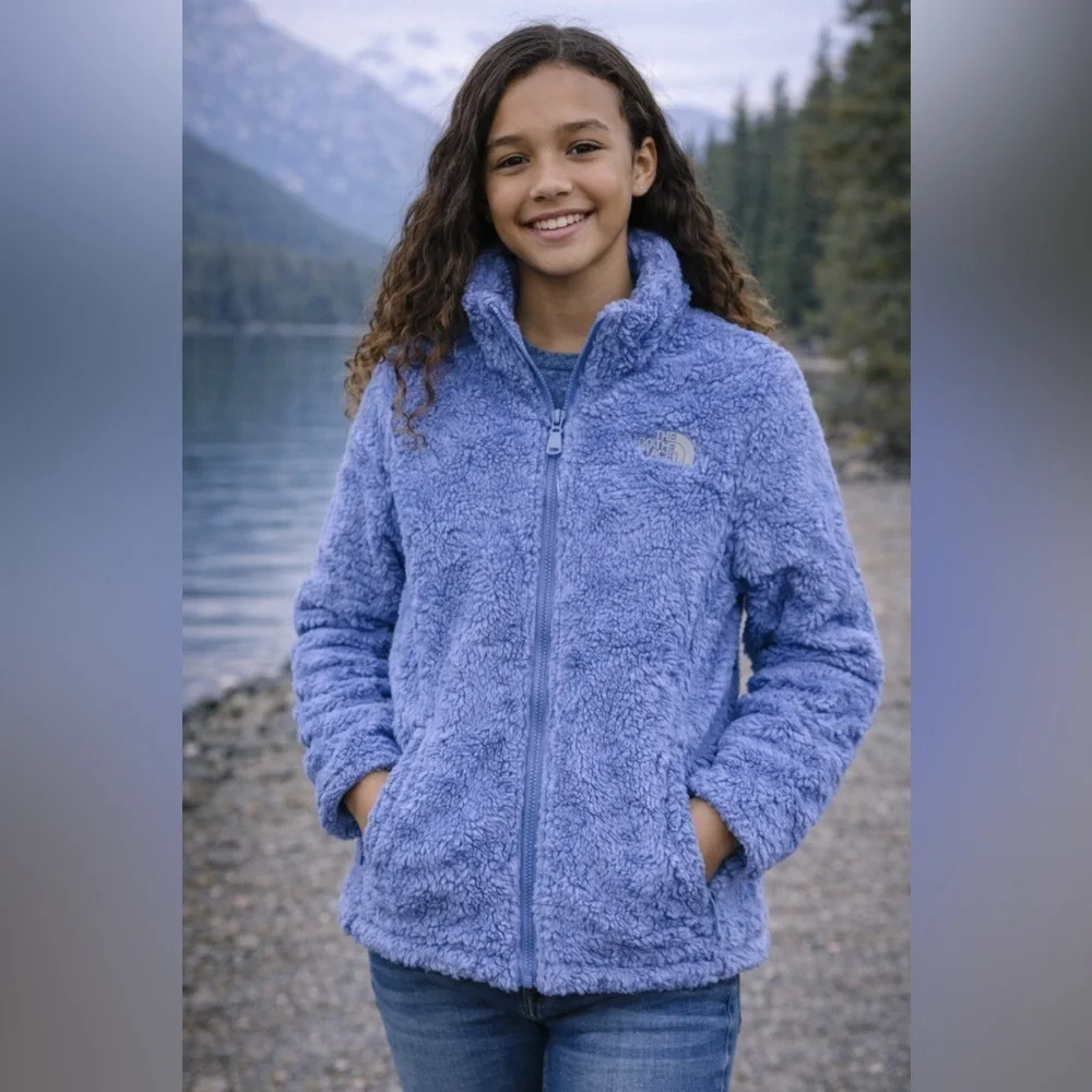 The North Face Girls Reversible Fleece Puffer Jacket Blue L 14/16 Quilted Coat